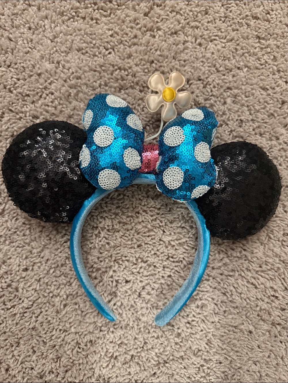 Sequin Polka Dot Minnie Ears Headband - Blue Bow